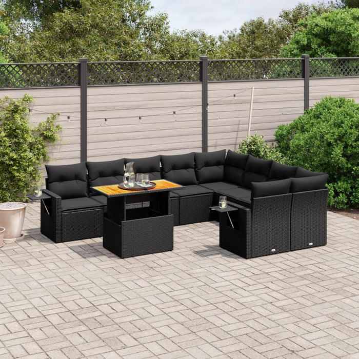 Set canapele de grădină cu perne, 10 piese, negru, poliratan - WALTI WALTI