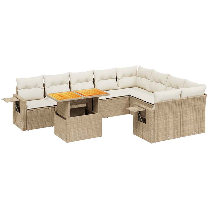Set canapele de grădină cu perne, 10 piese, bej, poliratan WALTI