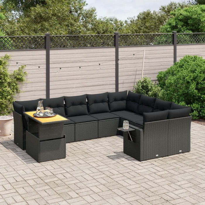 Set canapele de grădină cu perne, 10 piese, negru, poliratan - WALTI WALTI