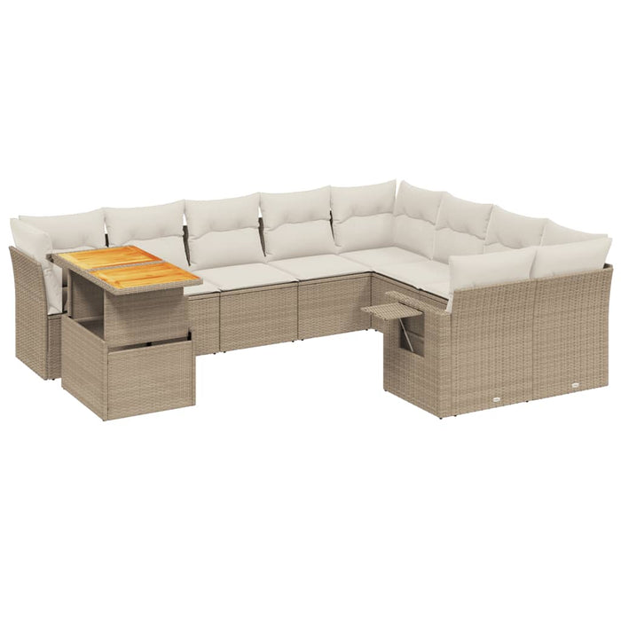 Set canapele de grădină cu perne, 10 piese, bej, poliratan WALTI