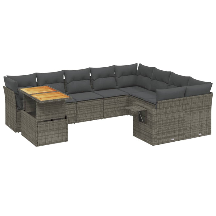Set mobilier de grădină cu perne, 10 piese, gri, poliratan WALTI