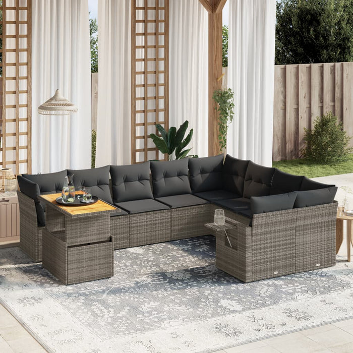 Set mobilier de grădină cu perne, 10 piese, gri, poliratan WALTI
