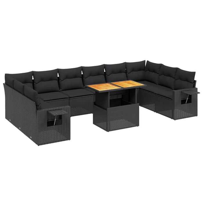 Set canapele de grădină cu perne, 11 piese, negru, poliratan - WALTI WALTI