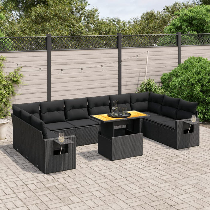 Set canapele de grădină cu perne, 11 piese, negru, poliratan - WALTI WALTI