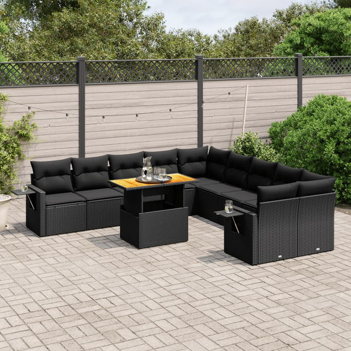 Set canapele de grădină cu perne, 11 piese, negru, poliratan - WALTI WALTI