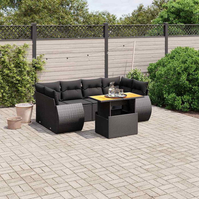 Set canapele de grădină cu perne, 7 piese, negru, poliratan - WALTI WALTI