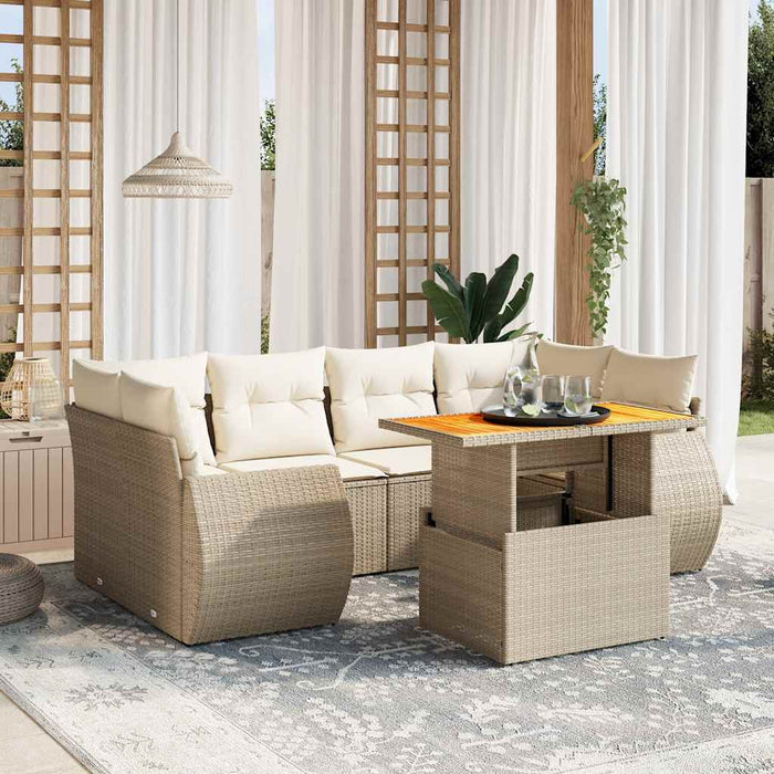 Set canapele de grădină, 7 piese, cu perne, bej, poliratan WALTI