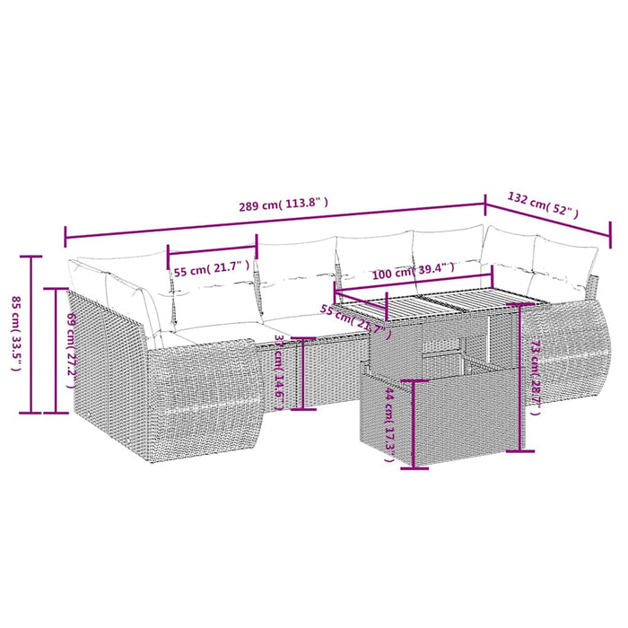 Set mobilier de grădină cu perne, 8 piese, negru, poliratan - WALTI WALTI