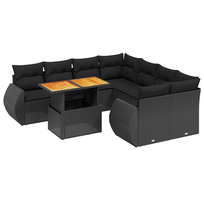 Set mobilier de grădină cu perne, 9 piese, negru, poliratan - WALTI WALTI