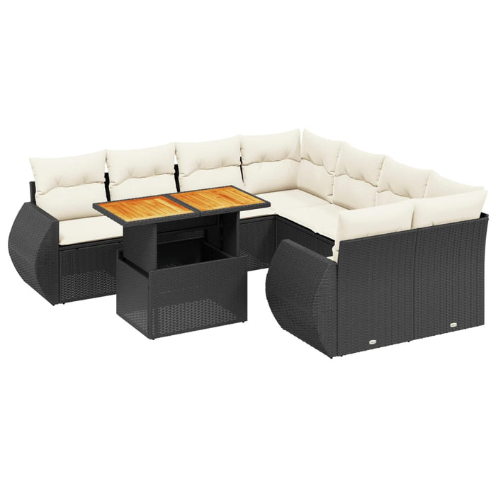 Set mobilier de grădină cu perne, 9 piese, negru, poliratan - WALTI WALTI