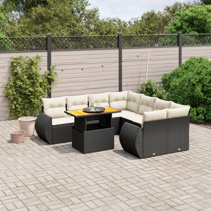 Set mobilier de grădină cu perne, 9 piese, negru, poliratan - WALTI WALTI