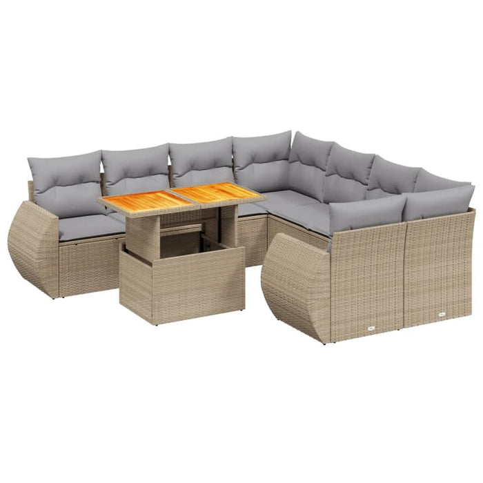 Set canapele de grădină, 9 piese, cu perne, bej, poliratan - WALTI WALTI