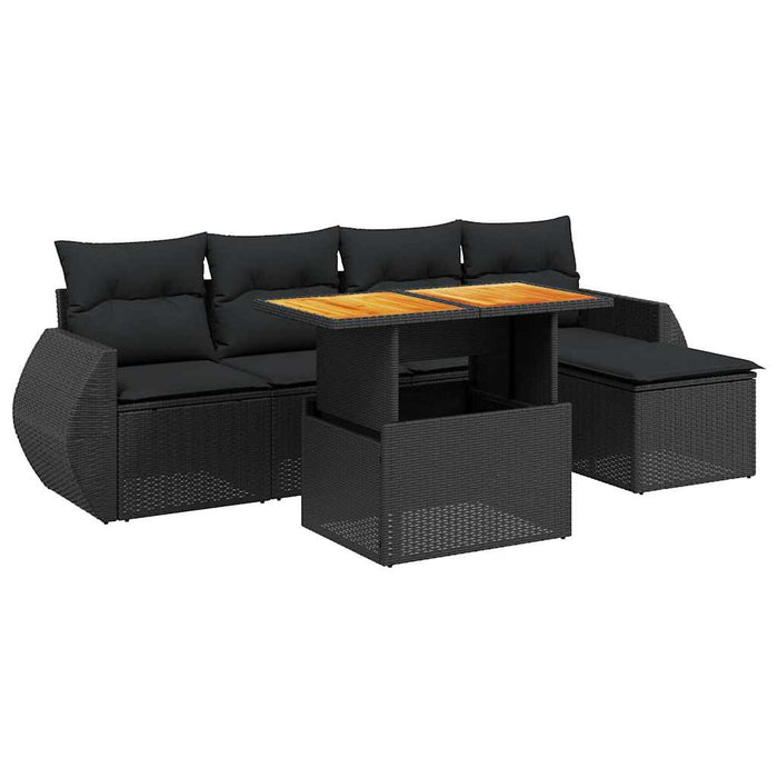 Set mobilier de grădină cu perne, 6 piese, negru, poliratan WALTI