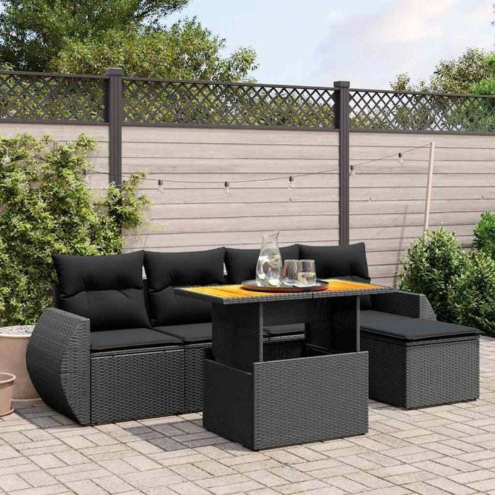 Set mobilier de grădină cu perne, 6 piese, negru, poliratan WALTI
