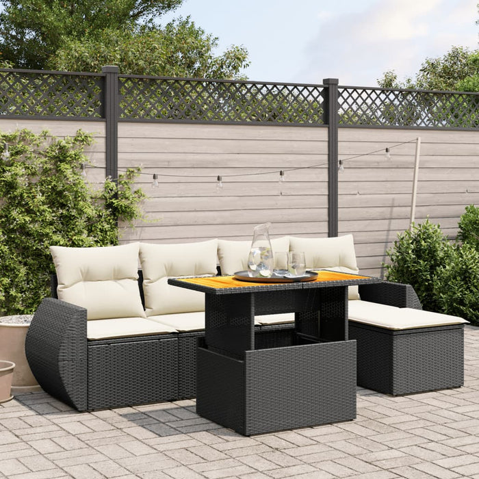 Set mobilier de grădină cu perne, 6 piese, negru, poliratan - WALTI WALTI
