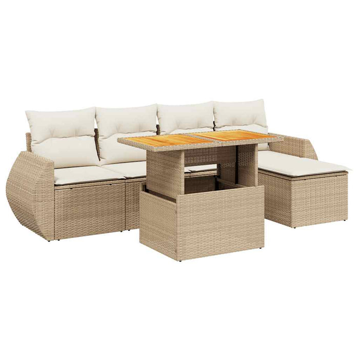 Set canapele de grădină cu perne, 6 piese, bej, poliratan WALTI