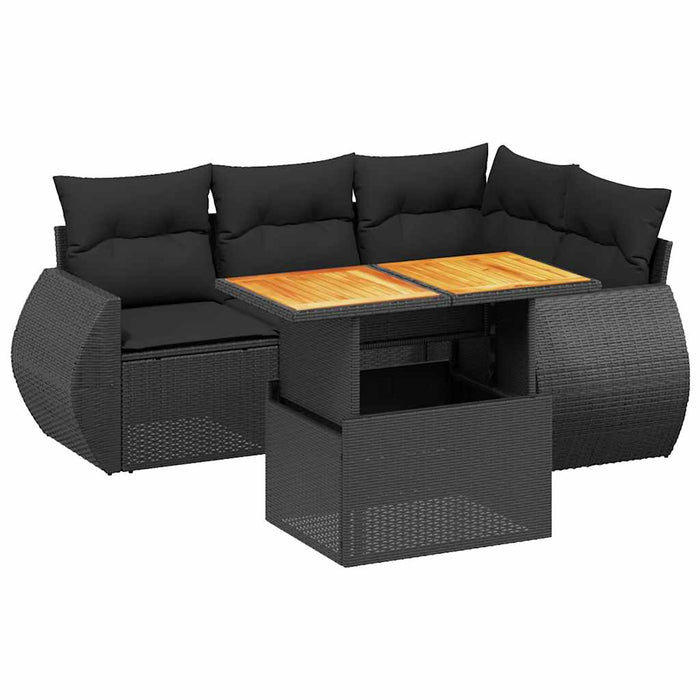 Set mobilier de grădină cu perne, 5 piese, negru, poliratan WALTI