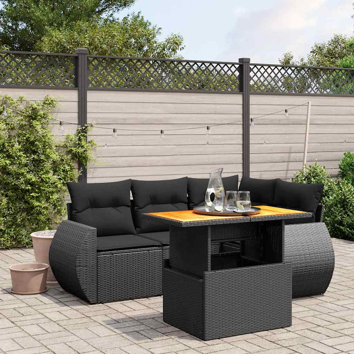 Set mobilier de grădină cu perne, 5 piese, negru, poliratan WALTI