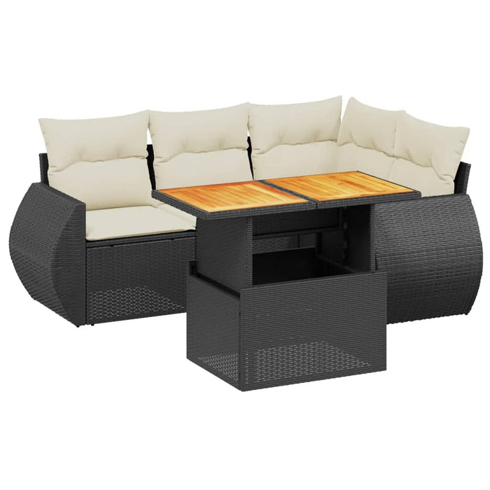 Set mobilier de grădină cu perne, 5 piese, negru, poliratan WALTI