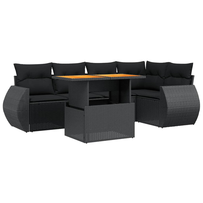 Set mobilier de grădină cu perne, 6 piese, negru, poliratan WALTI
