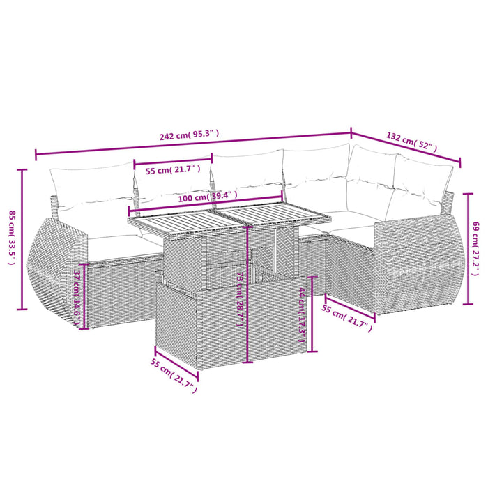 Set mobilier de grădină cu perne, 6 piese, negru, poliratan WALTI