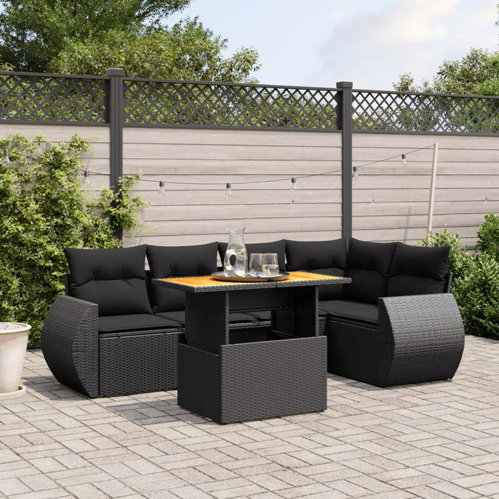 Set mobilier de grădină cu perne, 6 piese, negru, poliratan WALTI