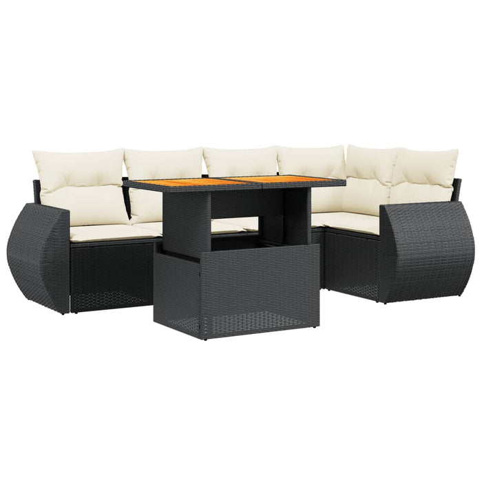 Set mobilier de grădină cu perne, 6 piese, negru, poliratan WALTI