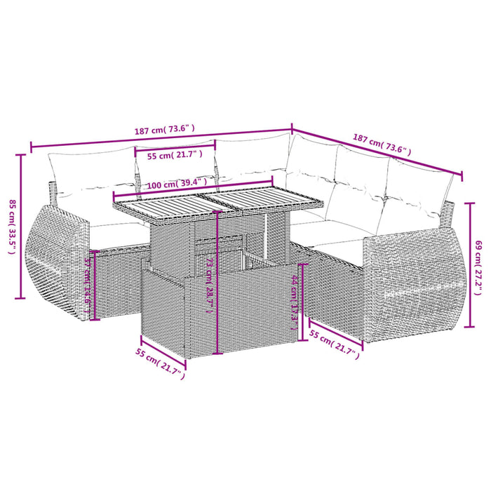 Set mobilier de grădină cu perne, 6 piese, negru, poliratan - WALTI WALTI