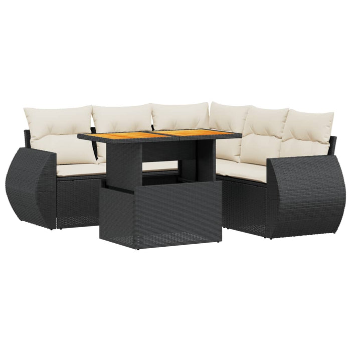 Set mobilier de grădină cu perne, 6 piese, negru, poliratan WALTI