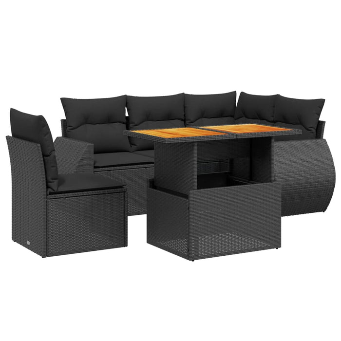 Set mobilier de grădină cu perne, 6 piese, negru, poliratan WALTI