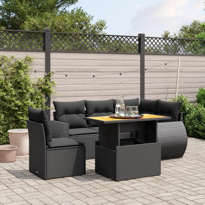 Set mobilier de grădină cu perne, 6 piese, negru, poliratan WALTI