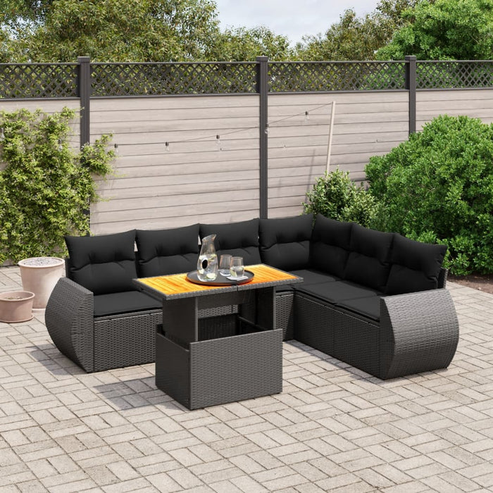 Set canapele de grădină cu perne, 7 piese, negru, poliratan - WALTI WALTI