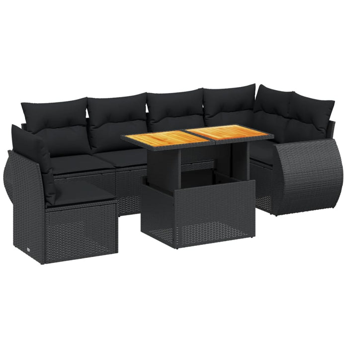 Set canapele de grădină cu perne, 7 piese, negru, poliratan - WALTI WALTI