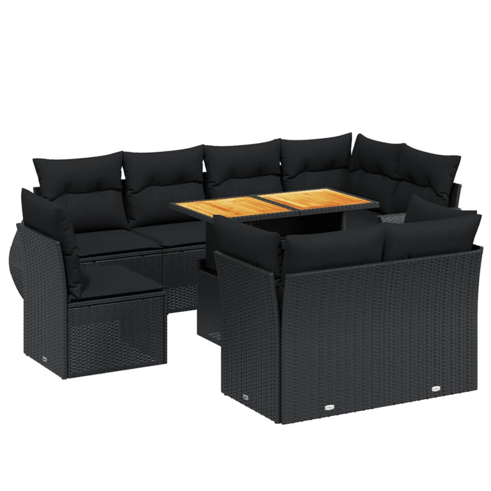 Set mobilier de grădină cu perne, 9 piese, negru, poliratan - WALTI WALTI