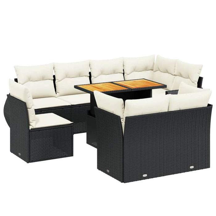 Set mobilier de grădină cu perne, 9 piese, negru, poliratan - WALTI WALTI
