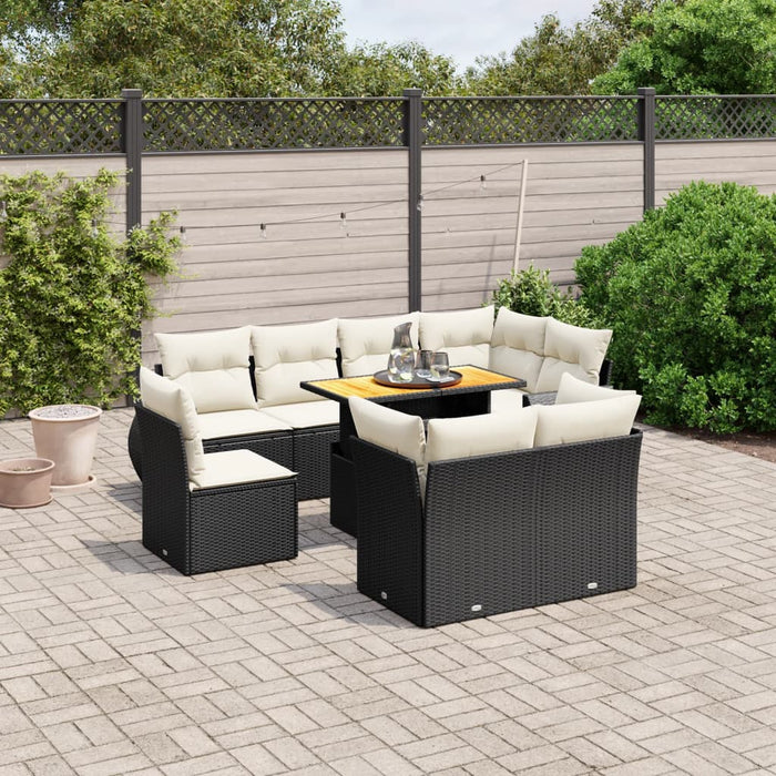 Set mobilier de grădină cu perne, 9 piese, negru, poliratan - WALTI WALTI