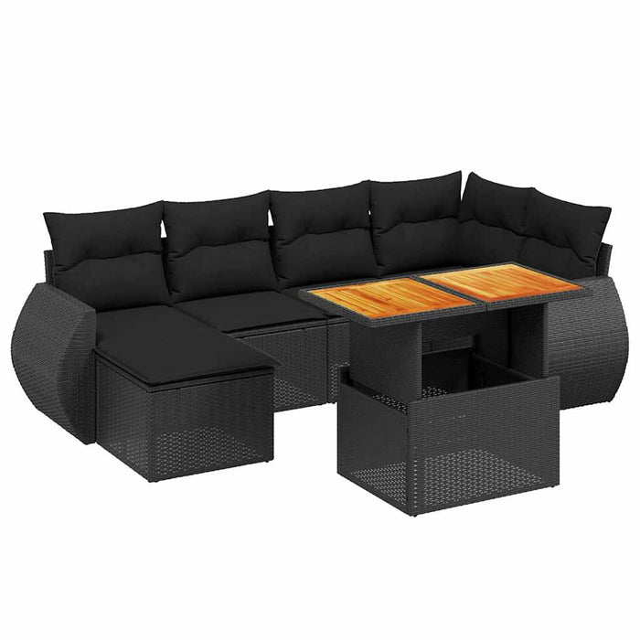 Set canapele de grădină cu perne, 7 piese, negru, poliratan WALTI