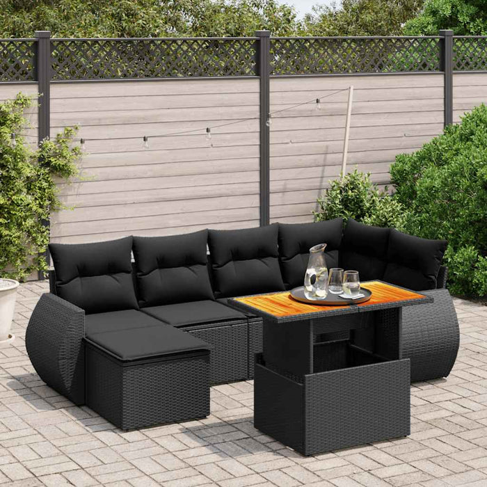 Set canapele de grădină cu perne, 7 piese, negru, poliratan WALTI