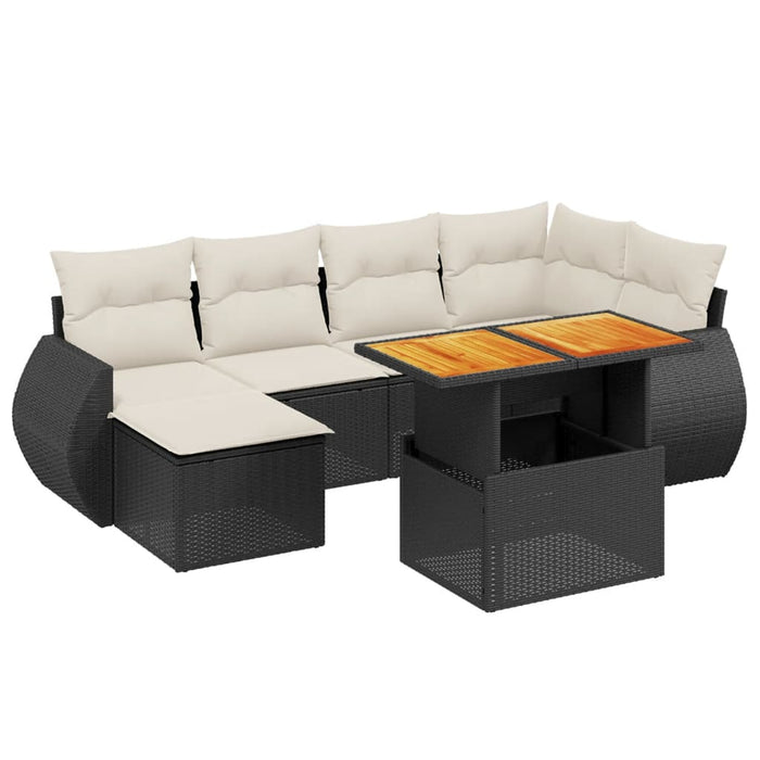 Set canapele de grădină cu perne, 7 piese, negru, poliratan WALTI