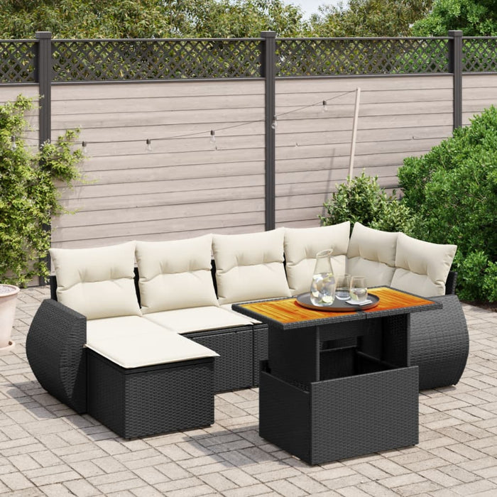 Set canapele de grădină cu perne, 7 piese, negru, poliratan WALTI
