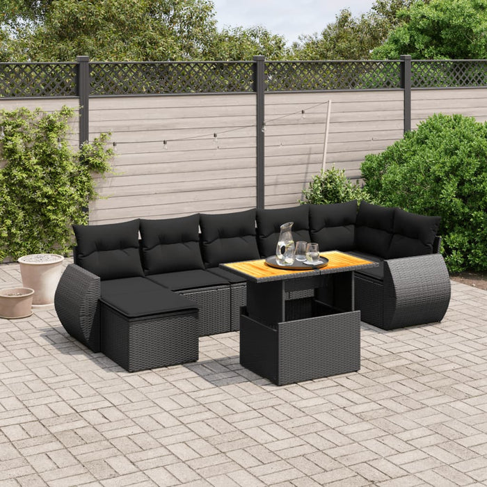 Set mobilier de grădină cu perne, 8 piese, negru, poliratan - WALTI WALTI