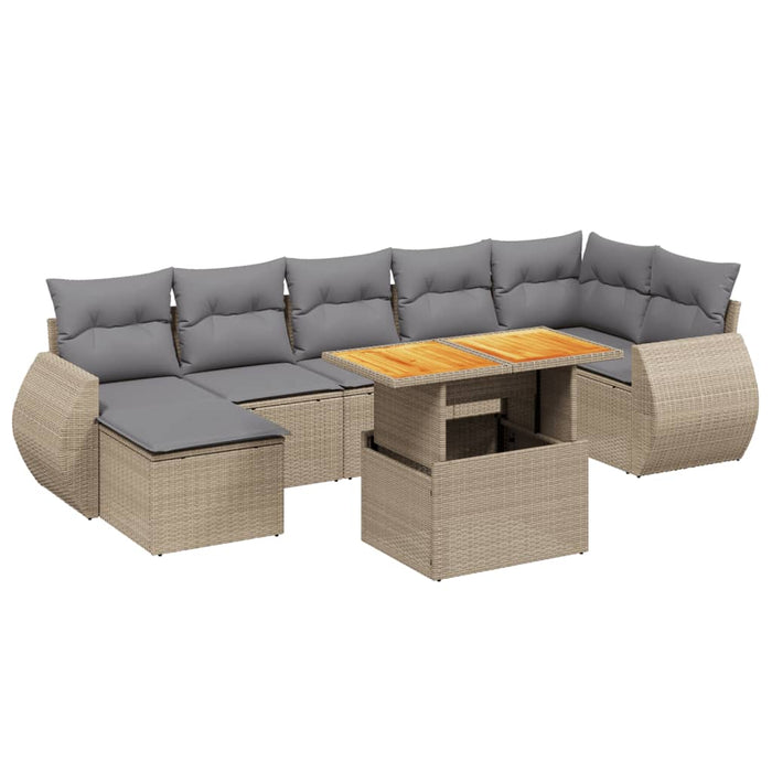 Set canapele de grădină, 8 piese, cu perne, bej, poliratan WALTI