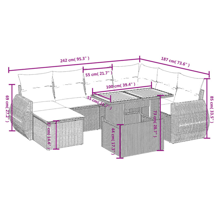 Set mobilier de grădină cu perne, 8 piese, negru, poliratan - WALTI WALTI