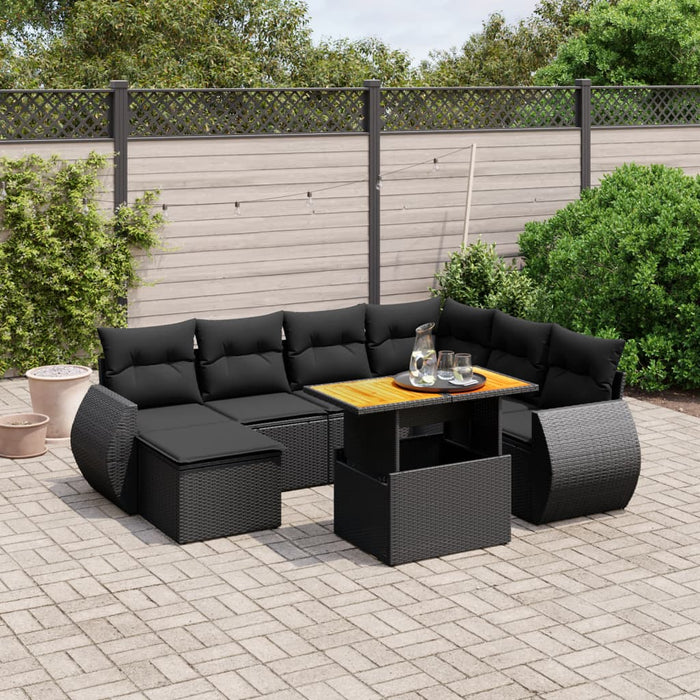 Set mobilier de grădină cu perne, 8 piese, negru, poliratan - WALTI WALTI