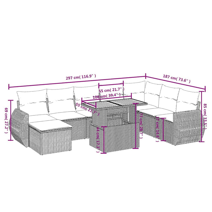 Set mobilier de grădină cu perne, 9 piese, negru, poliratan - WALTI WALTI