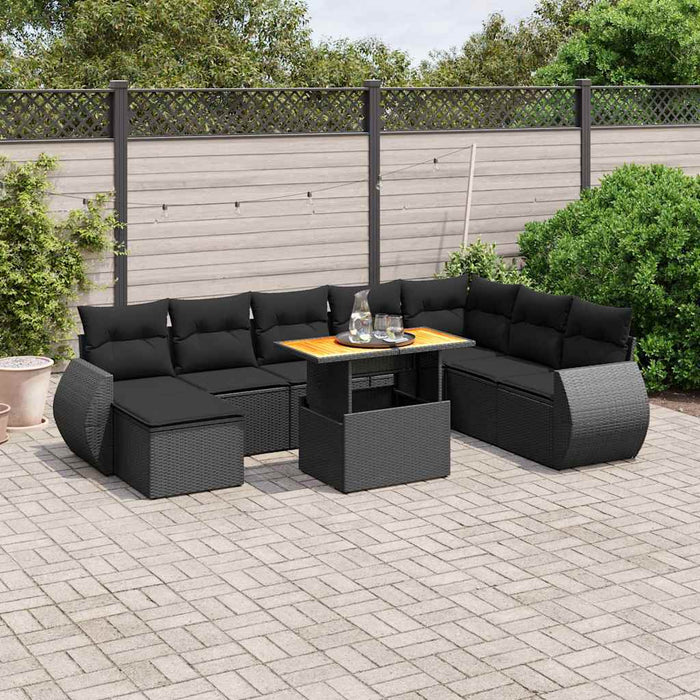 Set mobilier de grădină cu perne, 9 piese, negru, poliratan - WALTI WALTI