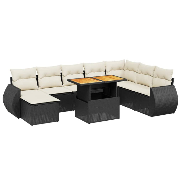 Set mobilier de grădină cu perne, 9 piese, negru, poliratan WALTI