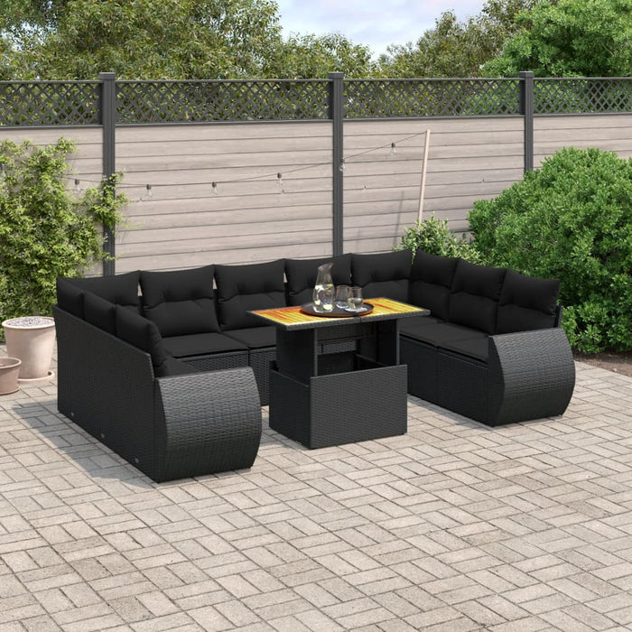 Set canapele de grădină cu perne, 10 piese, negru, poliratan - WALTI WALTI