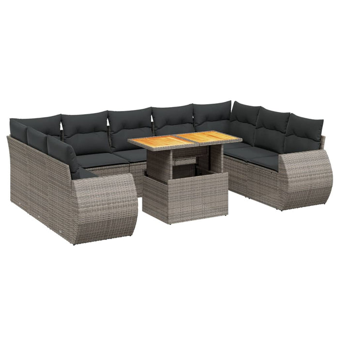 Set mobilier de grădină cu perne, 10 piese, gri, poliratan WALTI