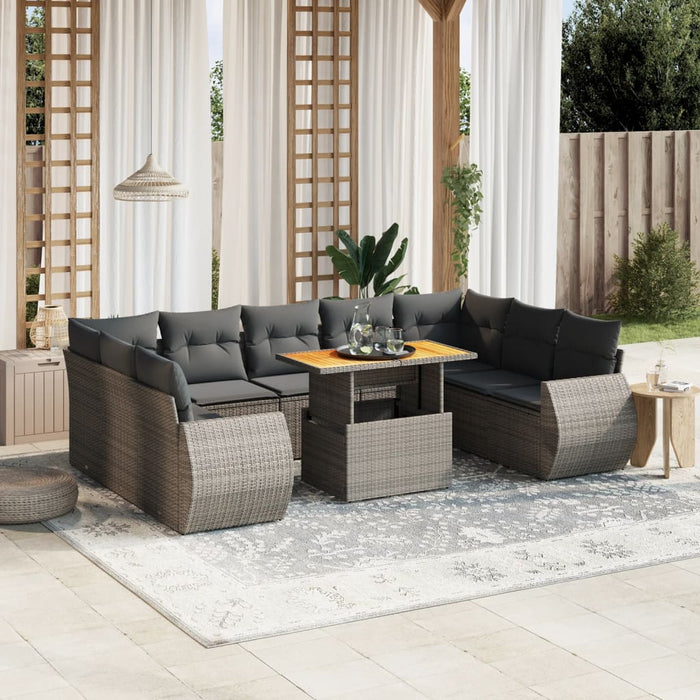 Set mobilier de grădină cu perne, 10 piese, gri, poliratan WALTI